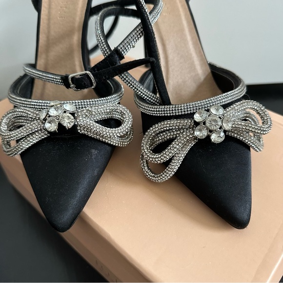 Billini elope black satin micro crystal double bow high heels - Picture 4 of 8